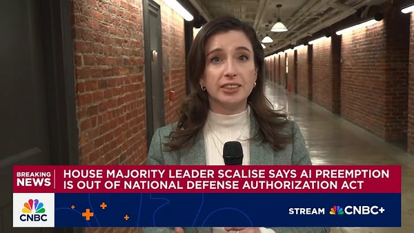 House Majority Leader Scalise says AI preemption is out of National Defense Authorization Act
