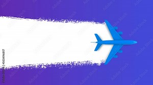 Flying plane.Banner for travel and summer holidays .White streak of paint.Video animation HD 4K .