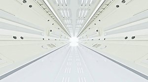 Science lab or sci-fi corridor. Science elements and innovation background. Animation Seamless loop, 3D Render.
