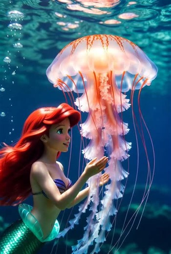 #thelittlemermaid #Ariel and a pink #jellyfish | ariel little mermaid