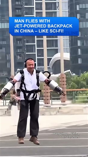 Man flies with jet-powered backpack in China – Like Sci-Fi! 🤖✈️