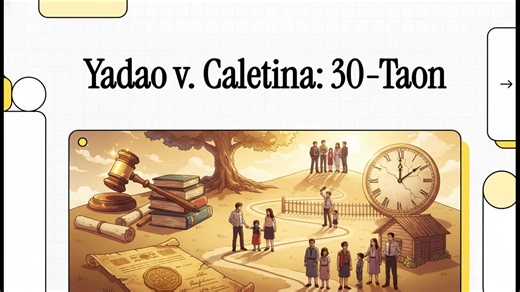 Heirs of Yadao, et al. vs. Heirs of Caletina, et al. (G.R. No. 230784, February 15, 2022) addresses whether an action to recover registered land filed thirty-one years after the alleged sale and delivery of possession may be barred by extinctive prescription, and whether an unnotarized deed of sale is valid and enforceable between the parties and their successors-in-interest. The facts involve a parcel of land, Lot 1087, covered by Original Certificate of Title No. P-479 (S) in the name of Juan 