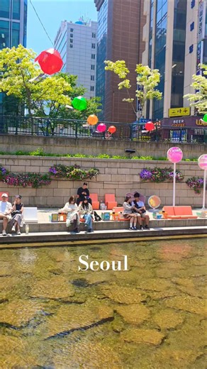 서울 청계천 산책, 도심 속 힐링 Sunny Walk Along Cheonggyecheon Stream in Seoul 🇰🇷 Relaxing Korea Walk #shorts