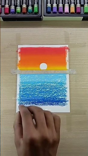 ✨ Easy sunset beach painting l sunset landscape with oil pastel art #shorts #art #ytshorts #drawing