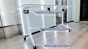 Rectangular Folding Conference Table with Wheels, Portable Office Meeting Desk for Small Spaces, Studio, Home Use, Events, Podcasts & Transforming Workspaces,Wood 1/2PCS