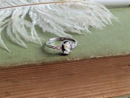 Cameo Ring With Cubic Zirconia, Sterling Silver Jewelry, Adjustable Size - Etsy