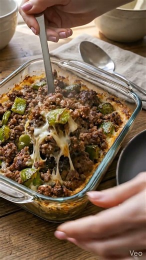 Cheesy Philly Cheesesteak Ground Beef Casserole #avasdailydishes #recipe #comfortfood #easyrecipe