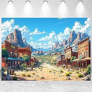 15x8ft Western Backdrop Wild West Theme Cowboy Birthday Party Photography Background Vintage West Town Desert Mountain Decorations Kids Adults Portraits Banner Photo Studio Props
