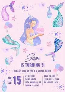 Mermaid Custom Birthday Invitation - Etsy