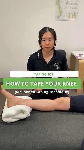 KNEE TAPING 101: - The McConnell Taping Technique ⭐️ This method is great for those with patellofemoral joint pain (also known as patellofemoral pain syndrome or PFPS). · 👉🏻 Pain in the patellofemoral joint often occurs, and is worsened, when the patella (knee cap) is not tracking nicely on the intertrochlear groove. 👉🏻 This taping technique aims to create a mechanical realignment of the patella, which helps reduce pain and improve biomechanics of movement. · ⬇️ Step by step instructions ⬇️ 