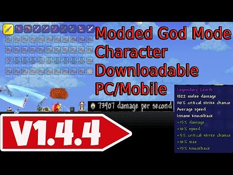 Terraria Modded God Mode Melee OP Player Character Downloadable PC/Mobile 1.4.4 - 44 Buffs
