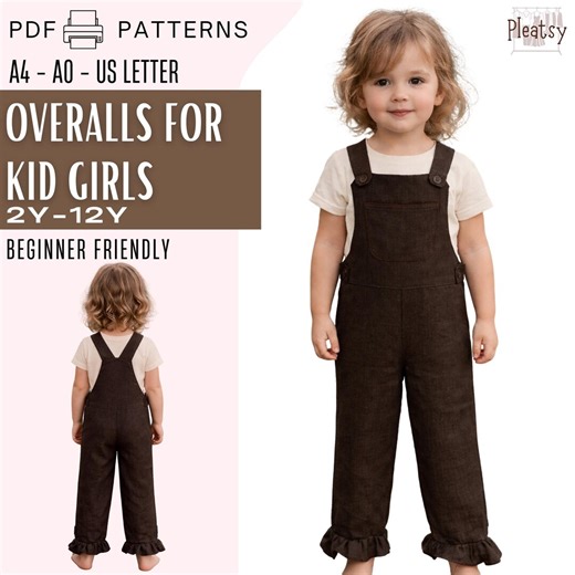 Toddler Girls Overalls PDF Pattern, Ruffle Hem Dungarees Button Strap, Easy Beginner Kids Jumpsuit Sewing, Sizes 2-12 Years Instant Download - Etsy