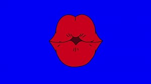 Lips Kiss Animation. Hand-drawn animation of female lips with kiss on the bluer backgound. Looping animation. 29.97 fps