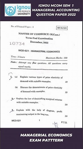 MCOM 1st SEM Managerial Economics Question Paper 2022 | IGNOU | MCO-021 |
