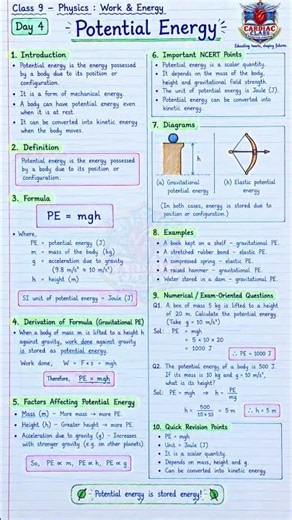 Class 9 Physics | Potential Energy ⚡ | Day 4 | Formula, Derivation & Numericals | Work & Energy