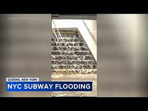 New York City subway floods with rushing water