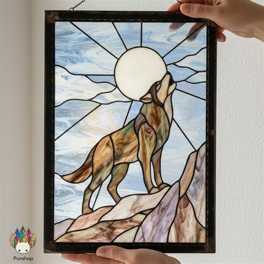PUN850 Wolf Howling Moon Stained Glass Pattern, Nature Wildlife Panel PDF - Etsy