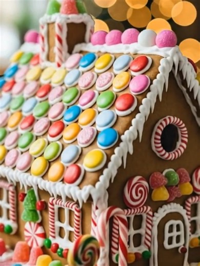 🏠 Colorful Gumdrop Gingerbread House 🍬 #GingerbreadHouse #ChristmasBaking #HolidayTreats #CandyDecorating #weddingcake | Recipes By Amelia