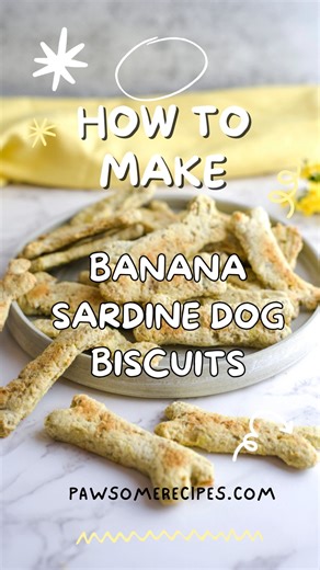 The banana sardine dog biscuit recipe combines mashed banana, canned sardines, rice flour, eggs, and turmeric to create a healthy and tasty treat for dogs. #dogtreats #healthydogtreats #homemadedogsnacks #dogrecipes #pawsomerecipes https://pawsomerecipes.com/banana-sardine-dog-biscuits/ | Pawsome Recipes