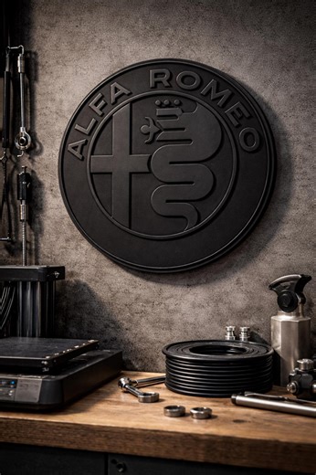 Schwarzes Alfa Romeo Emblem aus 3D-Druck | Dekoration für die Autogarage | 250 mm großes Wandbild für Automobile - Etsy.de