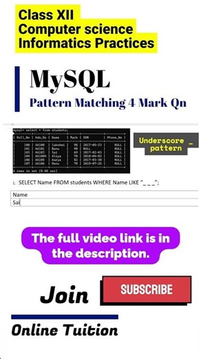 SQL Easy - MySQL Pattern Matching Class 11 & 12 |CS |IP #shortsfeed #cbseexam #cbse #short