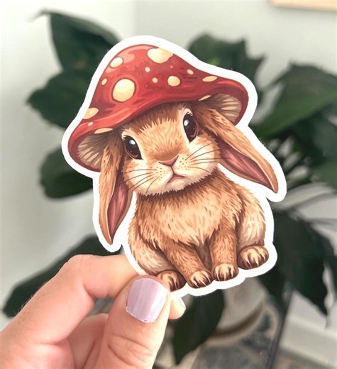 Vintage Bunny Rabbit Woodland Floppy Ear Mushroom "cap" Vinyl Laminated Decal Sticker - Etsy