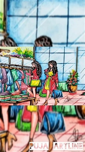 Shopping drawing | easy scenery drawing #scenery #tutorial #artvideo