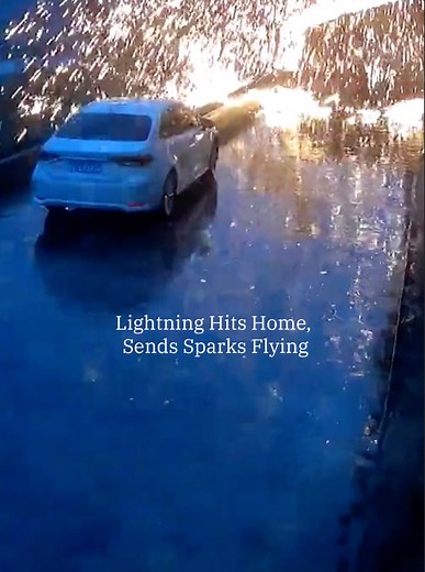 61K views · 277 reactions | A security camera captured the scary moments as lightning hit the roof of a home, sending sparks flying and frightening people who live nearby. | The Weather Channel | Facebook