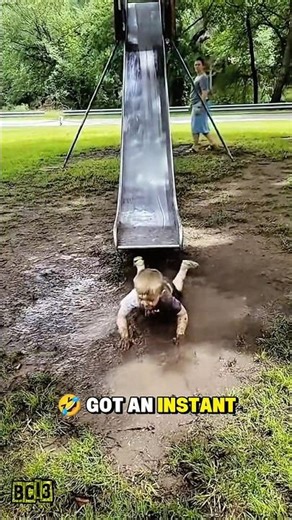 Slide Fun Gone Wrong 😂 | Kid Lands in Mud Splash"#shorts #funny