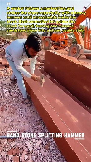Hand Splitting a Giant Sandstone Block #StoneCutting #QuarryWork #Shorts