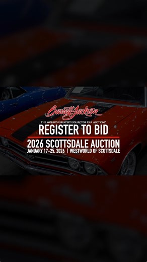 Barrett-Jackson on Instagram: "From anywhere in the world to right on the auction block. Register to bid now and be ready when the 2026 Scottsdale Auction kicks off, Jan. 17-25 at WestWorld. Register to bid with the link in bio. ... #BarrettJackson #BJAC #SD26 #BarrettJacksonScottsdale #January #ScottsdaleAuction #ClassicCars #CollectorCars #NoReserve #Westworld #WestWorldOfScottsdale #BJACScottsdale #Bid"