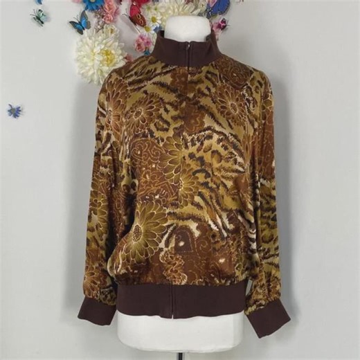 Brown Silk Floral Bomber Jacket SPENSER JEREMY Vintage Y2K Funky Streetwear - XL - Etsy