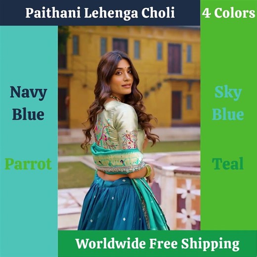 Paithani Lehenga Choli | 4 Stunning Colors | Wedding & Festive Indian Wear | Worldwide Free Shipping