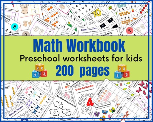 Preschool Math Worksheets: 200  Number Flashcards, Counting Workbook (PDF Download) - Etsy