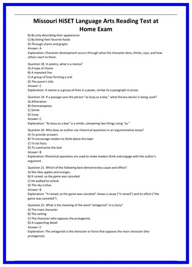 Missouri HiSET Language Arts Reading Test at Home Exam 636x882