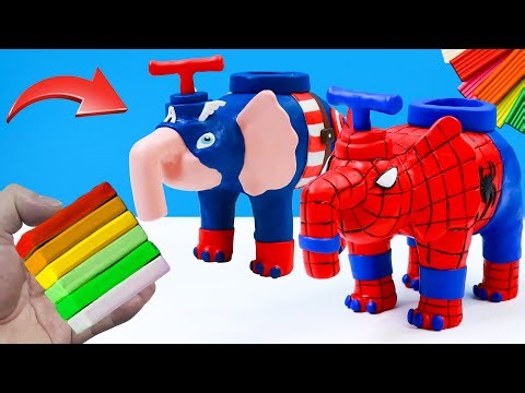 DIY Giant Elephant Butter Machine Model with Spiderman and Captain America Using Clay | Sky Clay