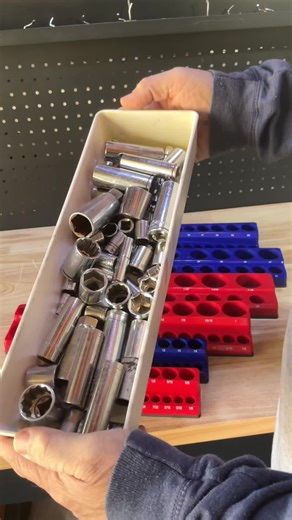 Magnetic Socket Organizer, 6 Piece Socket Holder Kit, 1/2-inch, 3/8-inch, 1/4-inch Drive, Holds 143 SAE&Metric Sockets, Red & Blue, Professional Quality Tools Organizer Hardware Heavy Duty ##tiktokshopfebruaryrestock##socketorganizer##toolorganization##socketholder##tools
