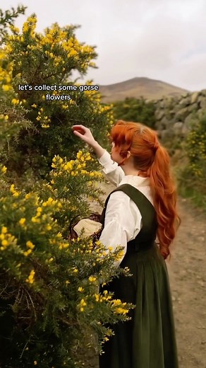Rebecca on Instagram: "Scenes from a quieter day; collecting gorse petals and making a simple floral infused syrup. I have the full recipe on my Patreon page. Wearing all @voriagh 🌿#cottagecore #cottagedress #quietinthewild #foragedfood #foragedandfound #aseasonalyear #livethelittlethings"