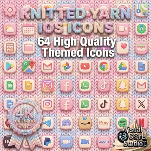 Knitted Ios Icon Pack | 64 4K App Covers | Pastel Cozy Yarn Aesthetic | iPhone Homescreen - Etsy