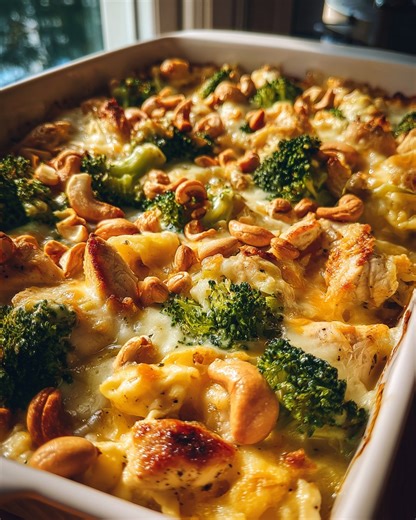 Kip-Brie Ovenschotel met Broccoli & Cashewnoten 🍗🧀🥦🥜 Dit is een ovenschotel met een "luxe" tintje. De combinatie van zachte brie, malse kip en knapperige cashewnoten is echt goud waard. De cashewnoten roosteren in de oven mee, wat zorgt voor een heerlijke, nootachtige geur en een fijne crunch. Dit is een complete maaltijd met aardappelschijfjes, maar je kunt die ook weglaten als je er liever rijst of pasta naast eet. Ingrediënten (voor 3-4 personen) De Basis: 500 g kipfilet (of kippendijen),