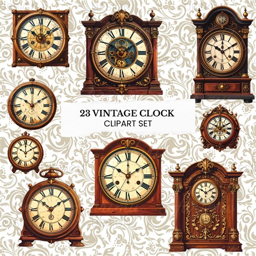 Vintage Clock Clipart Set, Antique Mantel Clocks PNG, Roman Numeral Clock Illustrations, Victorian Baroque Clipart, Digital Download - Etsy