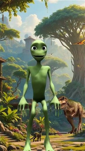 👽 Alien Popoy Dance Dame Tu Cosita in Jungle Dinosaur 🦖 #PopoyAlien #DameTuCosita #shortvideo #fun