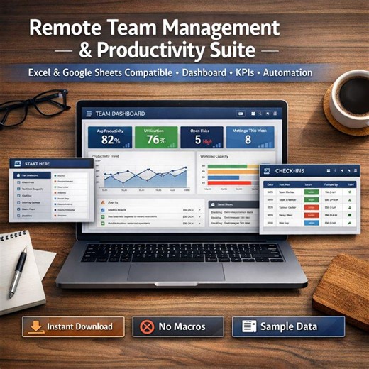 Remote Team Management & Productivity Suite (excel/google Sheets) | Dashboard, Check-ins, Workload, Risk Log, Meetings, Reviews + Freebie - Etsy