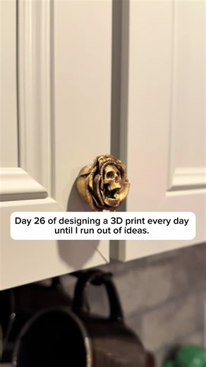 Day 26/365 and I’m still standing! Today’s design is gothic rose skull drawer pulls that were suggested to me by a Patreon member. This 3D print turned out even better than I imagined it would. It’s amazing how a little detail like drawer pulls can change the whole vibe of a room. Where would you put these gothic rose drawer pulls? I designed this in nomad sculpt and 3D printed it on a Bambu lab a1 #3dprinting #gothicdecor #homedecor #gothic