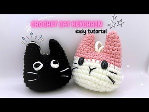 🧶 Crochet Cat Keychain Tutorial 🐱| Easy Step-by-Step Keychain for Beginners
