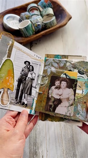 Tiffany Sharpe on Instagram: "This is just something that I ended up making as I was cleaning up and reorganizing a few scraps. I gather up all my leftover bits and pieces from previous projects, and sit down at my sewing machine to sew them all together. It’s a great way to include tags and other mini projects that have been sitting around. The @tim_holtz paper dolls and portraits work beautifully as focal points along with some watercolor mushrooms!"