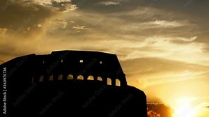 Colosseum over sunset, 3d animation.