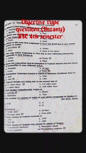 objective type questions paper for botany subject BSC 4th semester 💥💥🤖☠️☠️📝📝📝📝📝🖌️🖍️