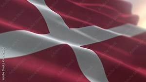 Animation of the national denmark flag waived. National patriotic symbol flag of the Kingdom of Denmark. National denmark flag with white nordic cross in the red background. Banner. World countries