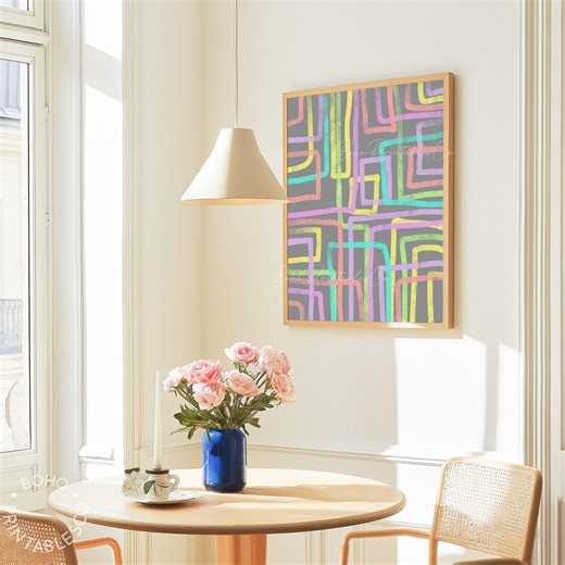 Bright Abstract Wall Art Printable, Colorful Pastel Mid Century Modern Print, Contemporary Abstract Line Art, Maximalist, DIGITAL DOWNLOAD - Etsy